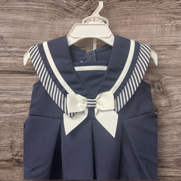 NWT Bonnie Jean 2T Navy White Stripe Ribbon Sailor 2pc Dress&Pants Outfit - Picture 2 of 11